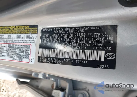 2005 Toyota Camry Std from USA, damaged, VIN 4T1BE32K95U976994